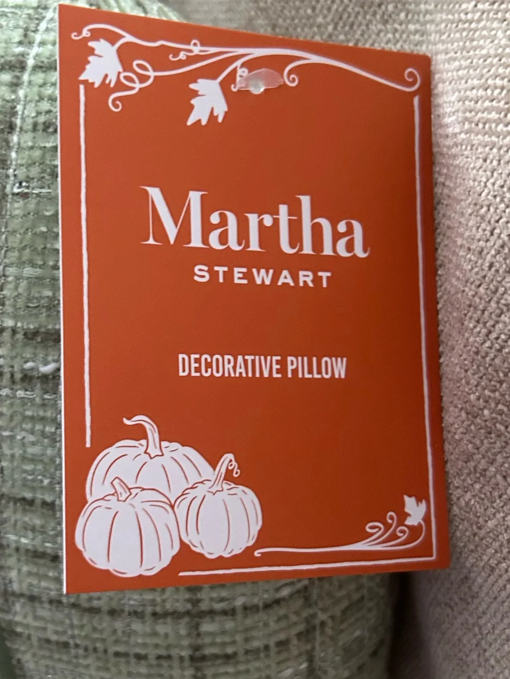 “New” Martha Stewart Sage Green Plaid Pumpkin Pillow